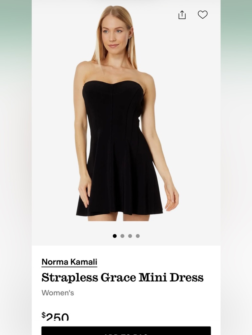 NWT! Norma Kamali Black Strapless Grace Mini Dress! Size small! Gorgeous!